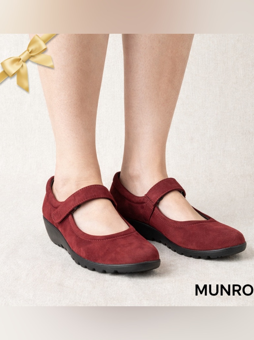 Munro Mary Jane Flats Shoes Size 8.5 Burgundy Nubuck Comfort Walking USA